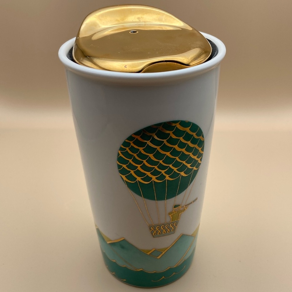 Starbucks 2014 Ceramic Tumbler Hot Air Balloon Holiday Dot Collection 12 ounce